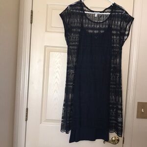 Garnett Hill Blue Social Dress. Lace overlay has adjustable straps. 38” L Size12